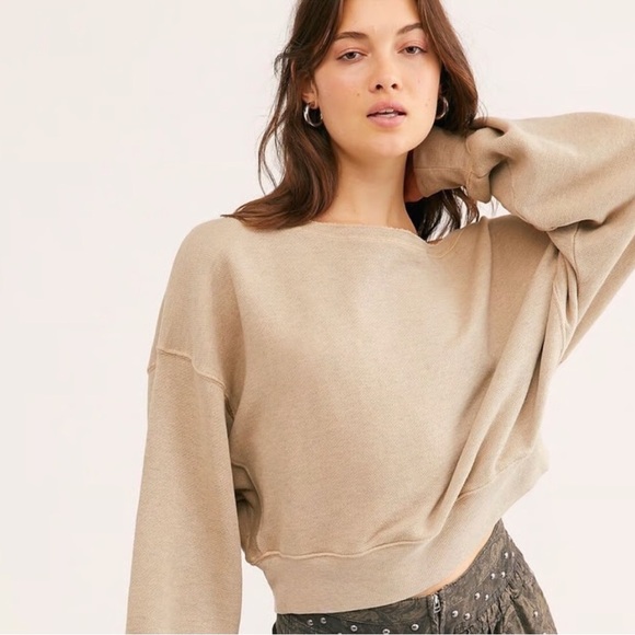 Free People Jojo Sweatshirt in Sandy Beige - Picture 1 of 6